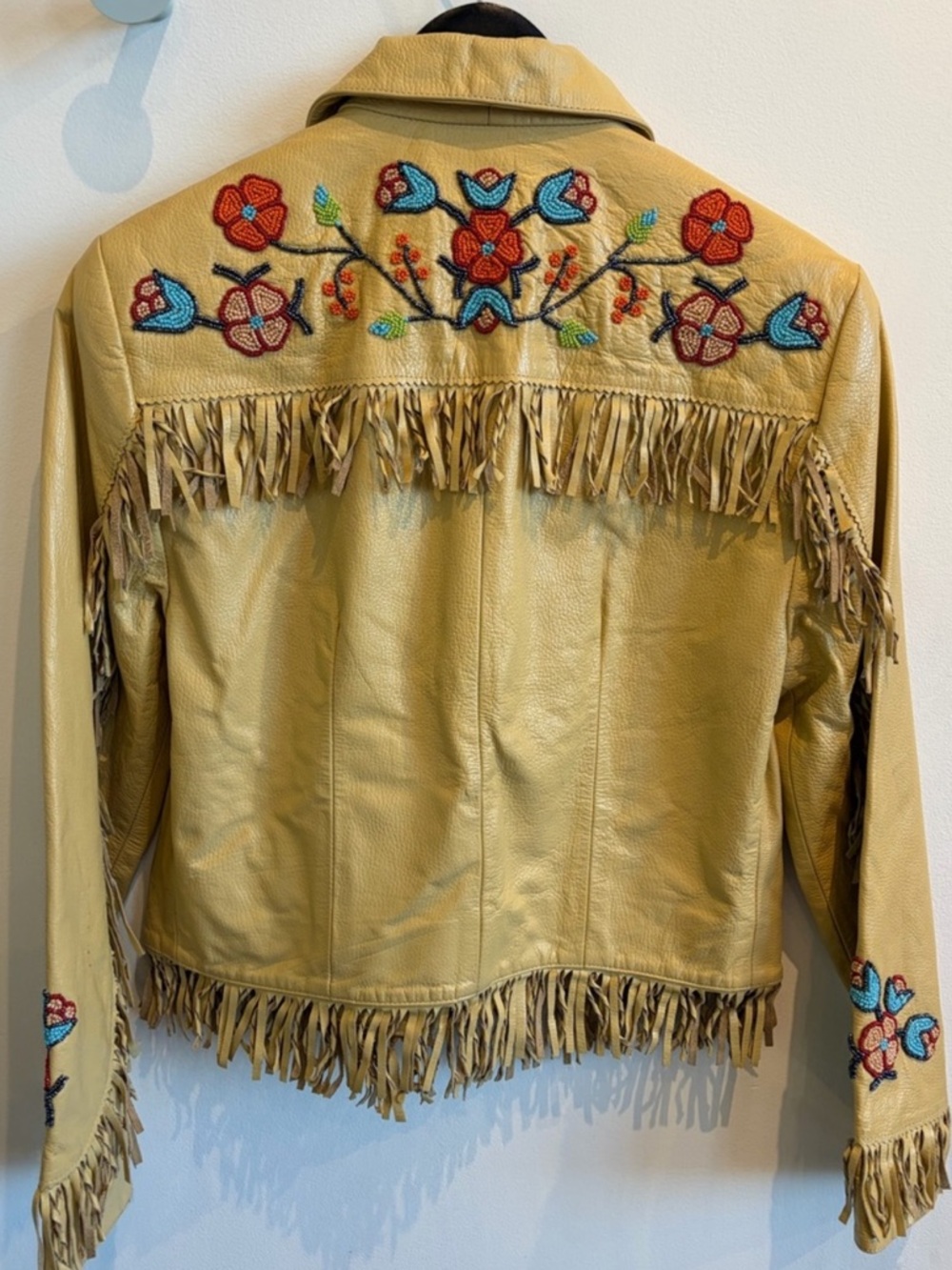Double D Ranch Leather Fringe Jacket beautiful floral beading RTL $1095 Large